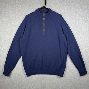 Beretta Sweater Mens XL Blue Lambswool Elbow Patch Knit Button Pullover Wool